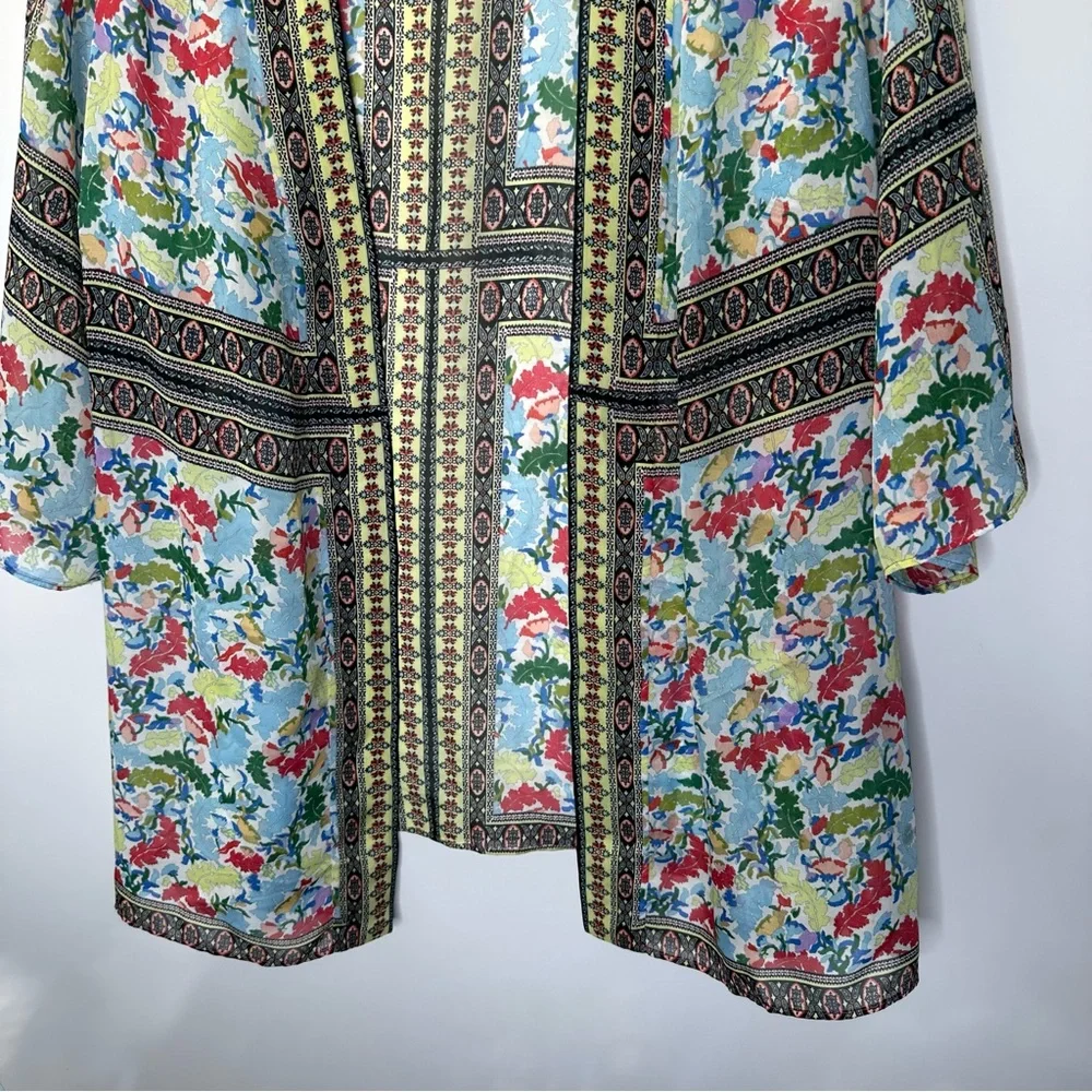 Susan Graver Open Front Kimono Duster Multi color floral size XL